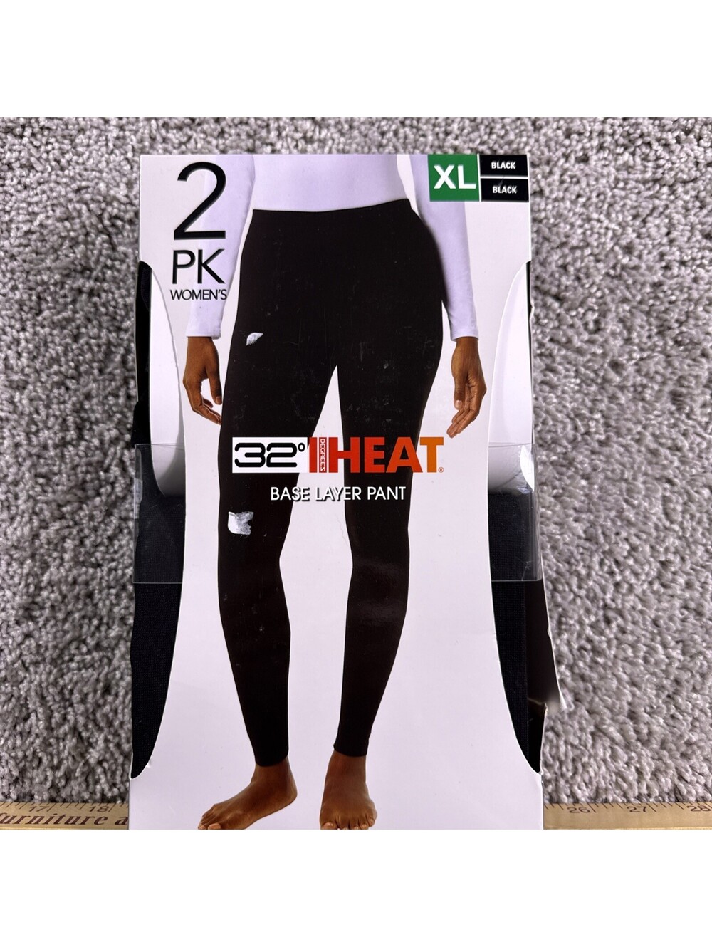 32 Degrees Heat Women's 2 Pack Base Layer Pants, Black, Size XL Skiing Winter